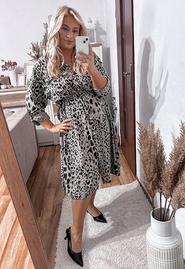 KENDRA SUKIENKA SZMIZJERKA PLUS SIZE MIDI Z WISKOZY WE WZORY. PANTERKA SZARA 02 - włoski zdjęcie 1