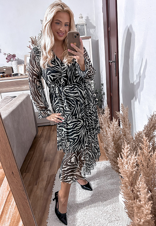 SHERRI SUKIENKA PLUS SIZE Z FALBANAMI WE WZORY. BIAŁO/CZARNA ZEBRA 04 - włoski zdjęcie 4