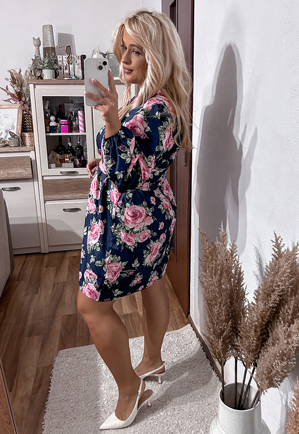 ŠATY CYNTHIA PLUS SIZE ROSES NAVY/PINK 02 - włoski obrázek 4