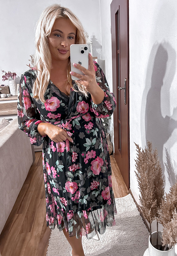 ŠATY SISI  PLUS SIZE FLOWERS BLACK/PINK 05 - włoski obrázek 4