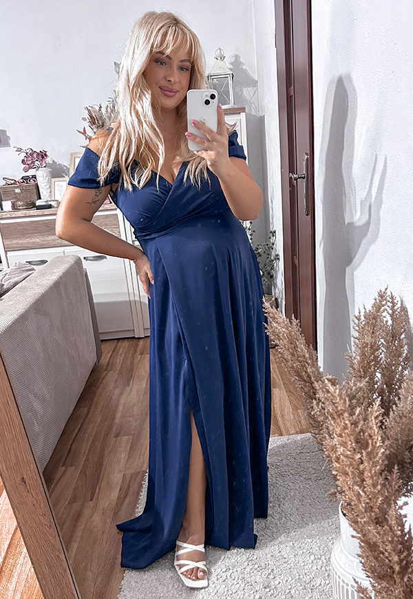 VIKTORIA MAXI SUKIENKA DŁUGA Z OZDOBNYMI RAMIĄCZKAMI PLUS SIZE. GRANATOWA - produkt polski zdjęcie 1