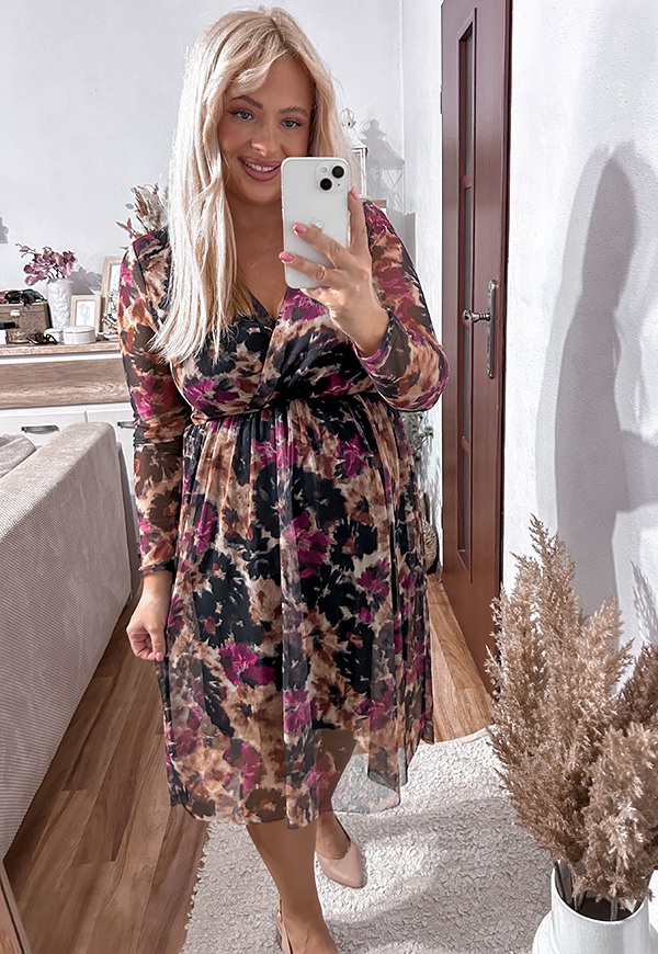 LUCCIA SUKIENKA PLUS SIZE PRZED KOLANO Z SIATECZKI WE WZORY. CZARNO/FIOLETOWA 02  - włoski zdjęcie 3