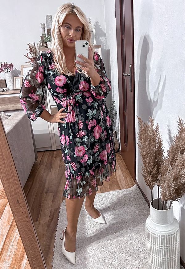 ŠATY SISI  PLUS SIZE FLOWERS BLACK/PINK 05 - włoski obrázek 1