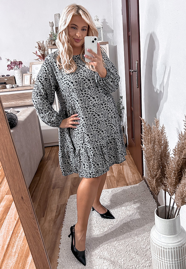 JULIA SUKIENKA PLUS SIZE PRZED KOLANO O FASONIE OVERSIZE. SZARA PANTERKA 02 - włoski zdjęcie 1