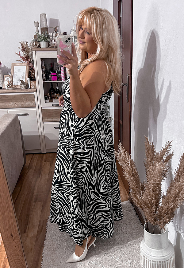 ELIZA SUKIENKA DŁUGA WISKOZOWA PLUS SIZE WIĄZANA WE WZORY. CZARNO/BIAŁA 09 - włoski zdjęcie 3