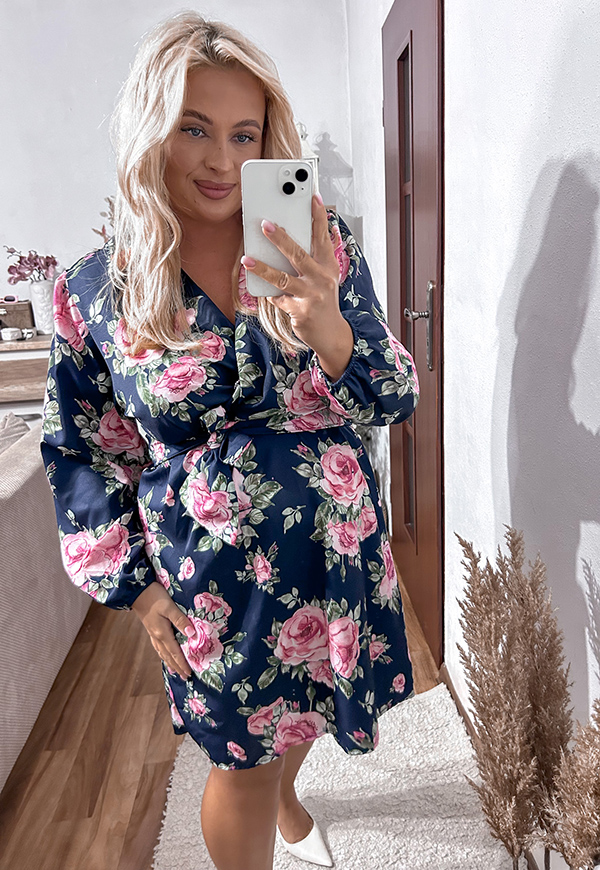 CYNTHIA- SUKIENKA PLUS SIZE PRZED KOLANO W RÓŻE. GRANATOWO/RÓŻOWA 02 - włoski zdjęcie 2