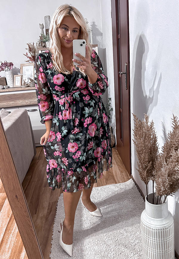 ŠATY SISI  PLUS SIZE FLOWERS BLACK/PINK 05 - włoski obrázek 2