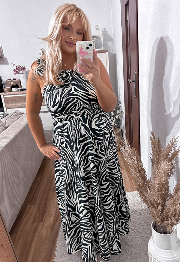 ELIZA SUKIENKA DŁUGA WISKOZOWA PLUS SIZE WIĄZANA WE WZORY. CZARNO/BIAŁA 09 - włoski zdjęcie 1