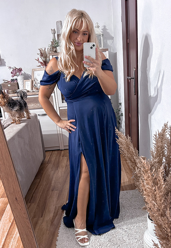 VIKTORIA MAXI SUKIENKA DŁUGA Z OZDOBNYMI RAMIĄCZKAMI PLUS SIZE. GRANATOWA - produkt polski zdjęcie 2