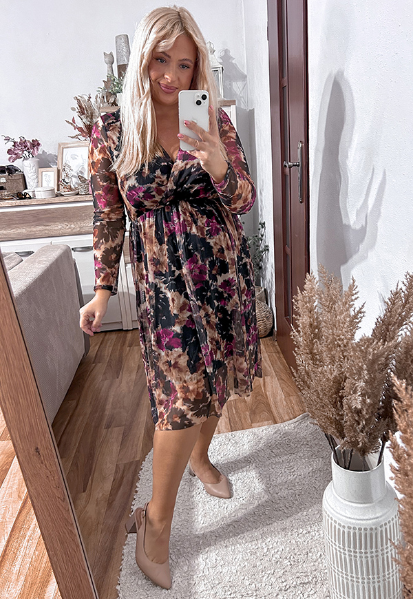 LUCCIA SUKIENKA PLUS SIZE PRZED KOLANO Z SIATECZKI WE WZORY. CZARNO/FIOLETOWA 02  - włoski zdjęcie 2