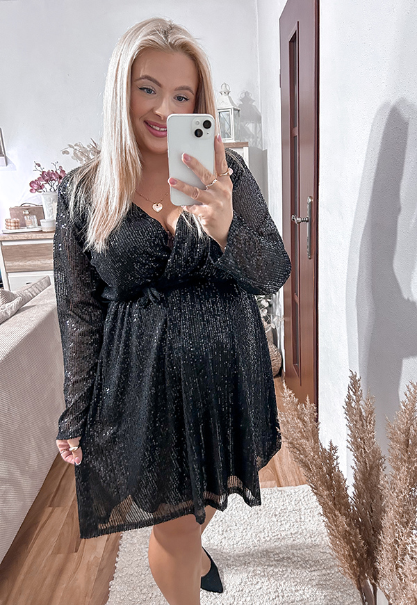 CELINA SUKIENKA CEKINOWA PLUS SIZE PRZED KOLANO Z CEKIN. CZARNA 01 - włoski zdjęcie 2