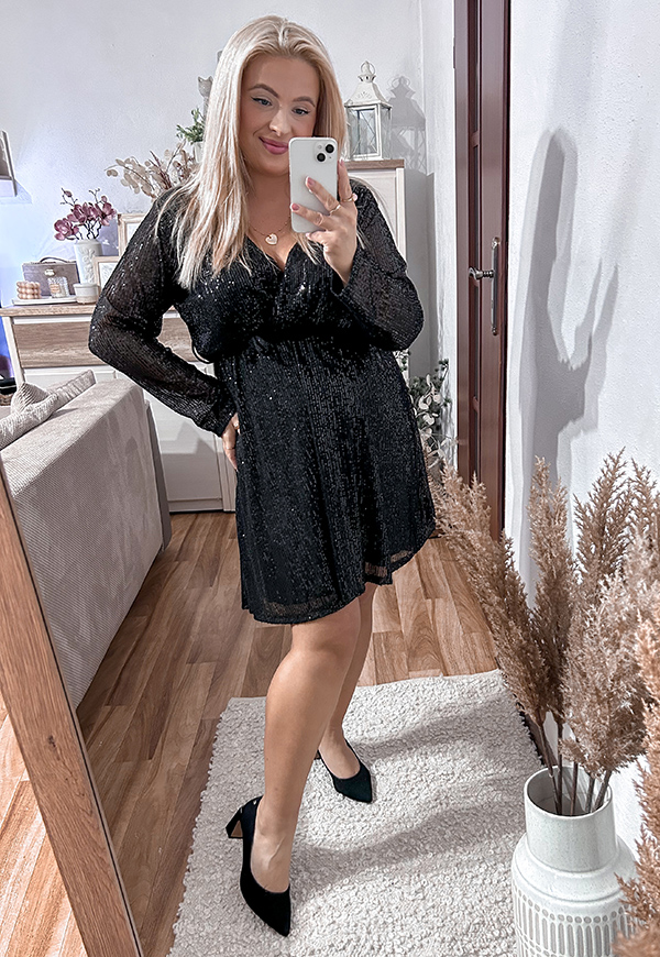 CELINA SUKIENKA CEKINOWA PLUS SIZE PRZED KOLANO Z CEKIN. CZARNA 01 - włoski zdjęcie 4