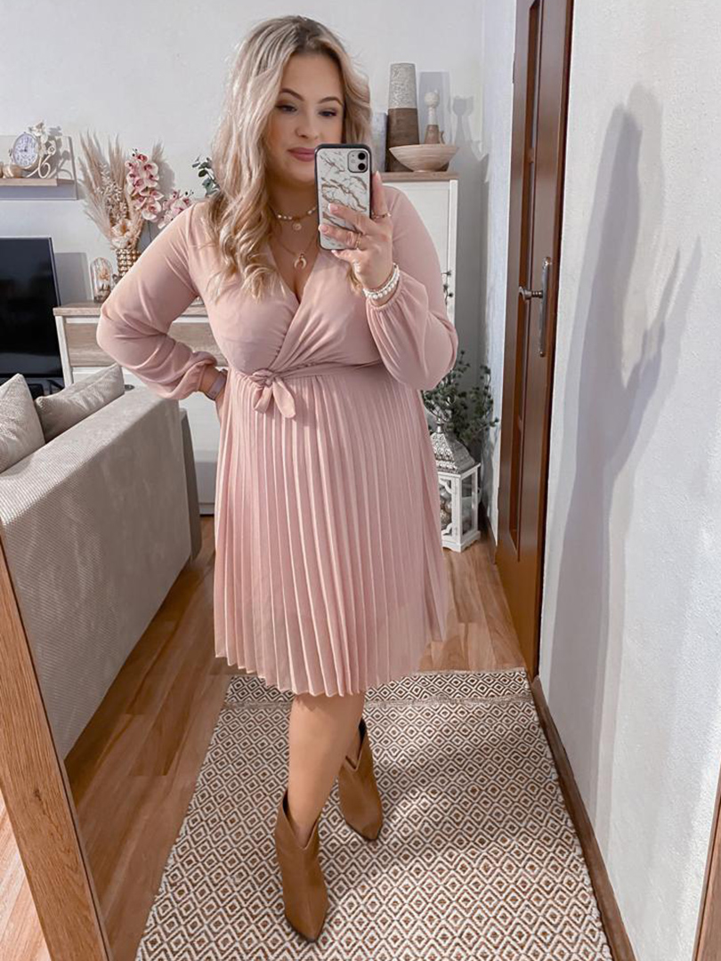 AMBER  SUKIENKA PLUS SIZE PLISOWANA. PUDROWY RÓŻ - włoski zdjęcie 1