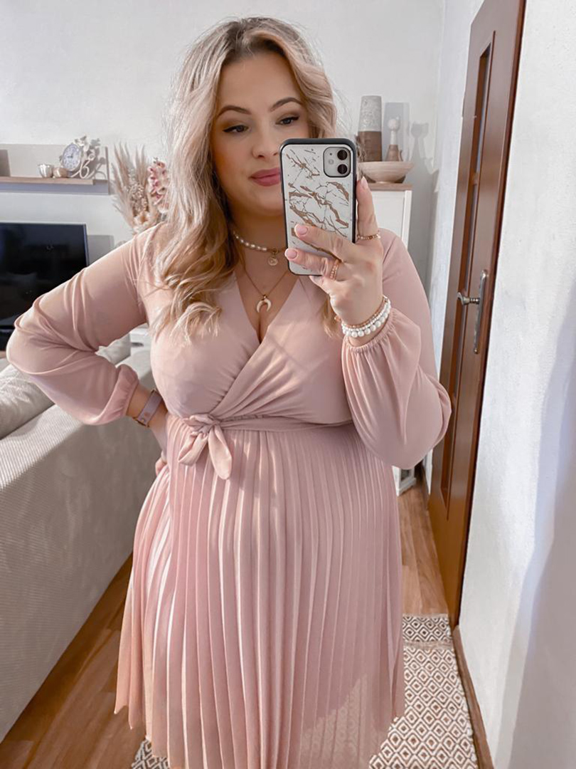 AMBER  SUKIENKA PLUS SIZE PLISOWANA. PUDROWY RÓŻ - włoski zdjęcie 4