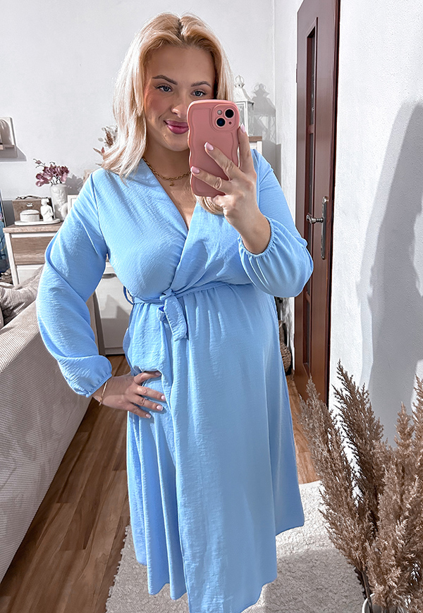 LISBONA DŁUGI RĘKAW  SUKIENKA PLUS SIZE KOPERTOWA MIDI. BŁĘKITNA 09 - włoski zdjęcie 2