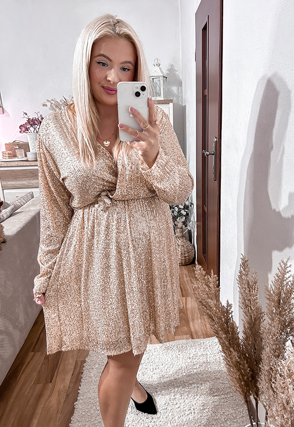 CELINA SUKIENKA CEKINOWA PLUS SIZE PRZED KOLANO Z CEKIN. ZŁOTA 02 - włoski zdjęcie 1