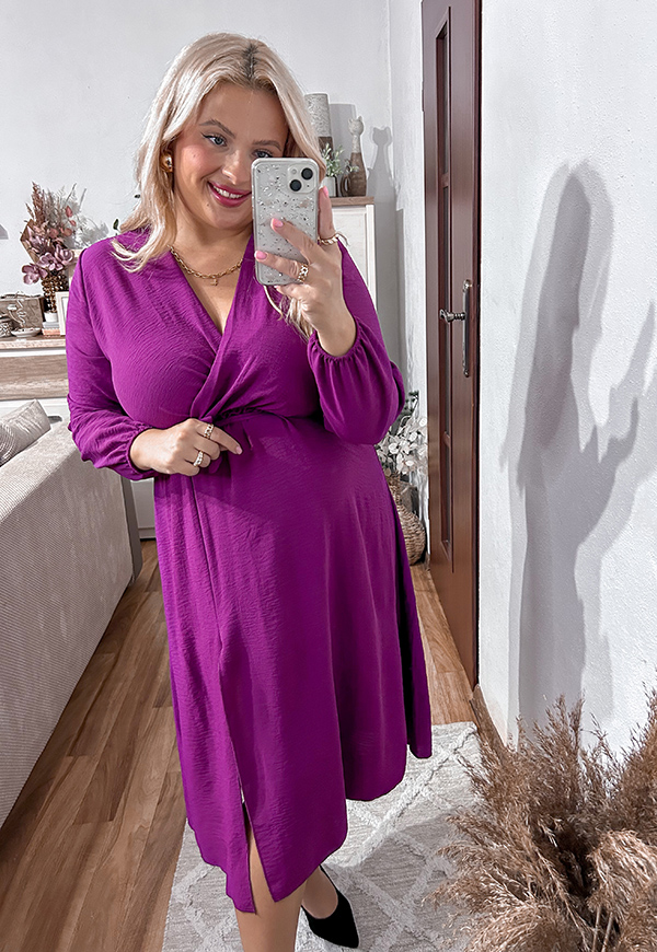 LISBONA DŁUGI RĘKAW  SUKIENKA PLUS SIZE KOPERTOWA MIDI. FIOLETOWA 03 - włoski zdjęcie 2