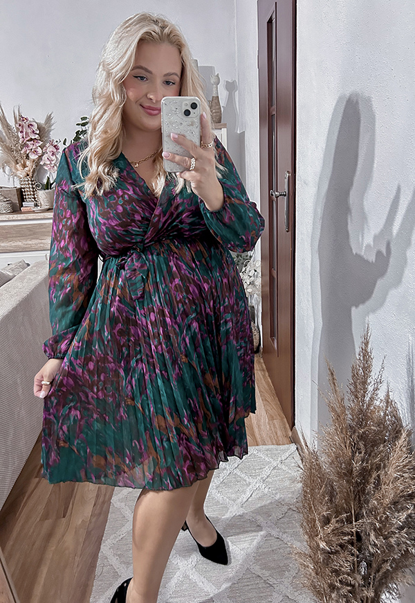 AMBER II SUKIENKA PLUS SIZE PLISOWANA WE WZORY. ZIELONO/FIOLETOWA 02 - włoski zdjęcie 2