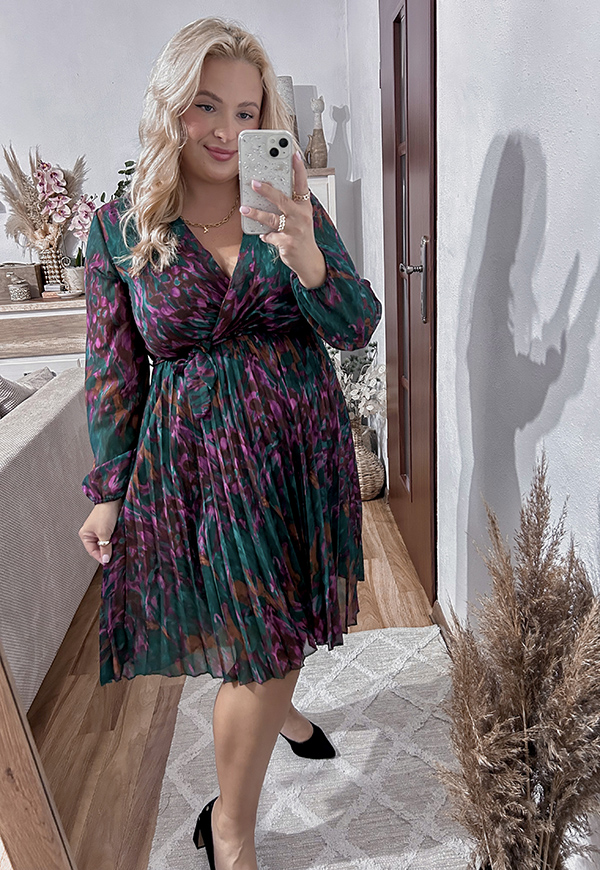 AMBER II SUKIENKA PLUS SIZE PLISOWANA WE WZORY. ZIELONO/FIOLETOWA 02 - włoski zdjęcie 4