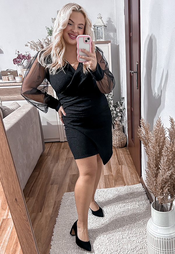 VANESSA BŁYSZCZĄCA SUKIENKA PLUS SIZE PRZED KOLANO. CZARNA 01 - włoski zdjęcie 1