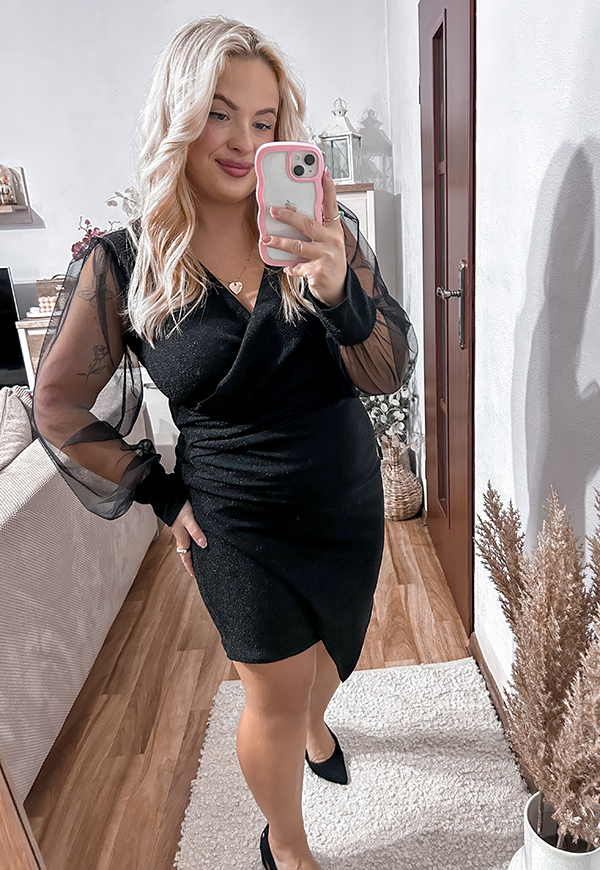 VANESSA BŁYSZCZĄCA SUKIENKA PLUS SIZE PRZED KOLANO. CZARNA 01 - włoski zdjęcie 3