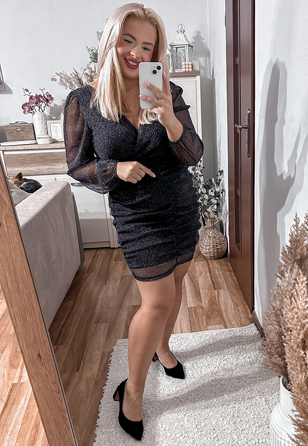 SHINE PLUS SIZE BLYSZCZĄCA SUKIENKA MINI DRAPOWANA.SREBRNA 01 - włoski zdjęcie 2