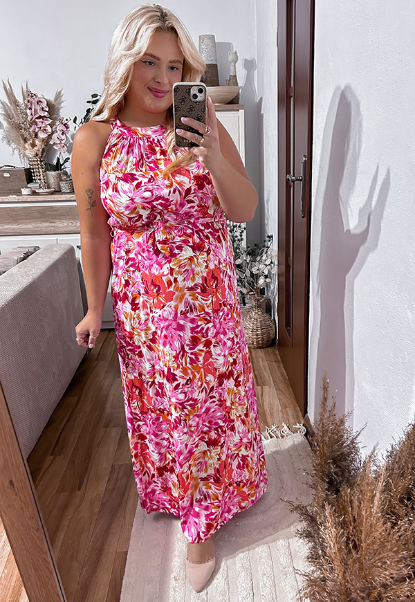 NAOMI DŁUGA SUKIENKA PLUS SIZE NA RAMIĄCZKACH W KWIATY. POMARAŃCZOWA 12 - włoski zdjęcie 2