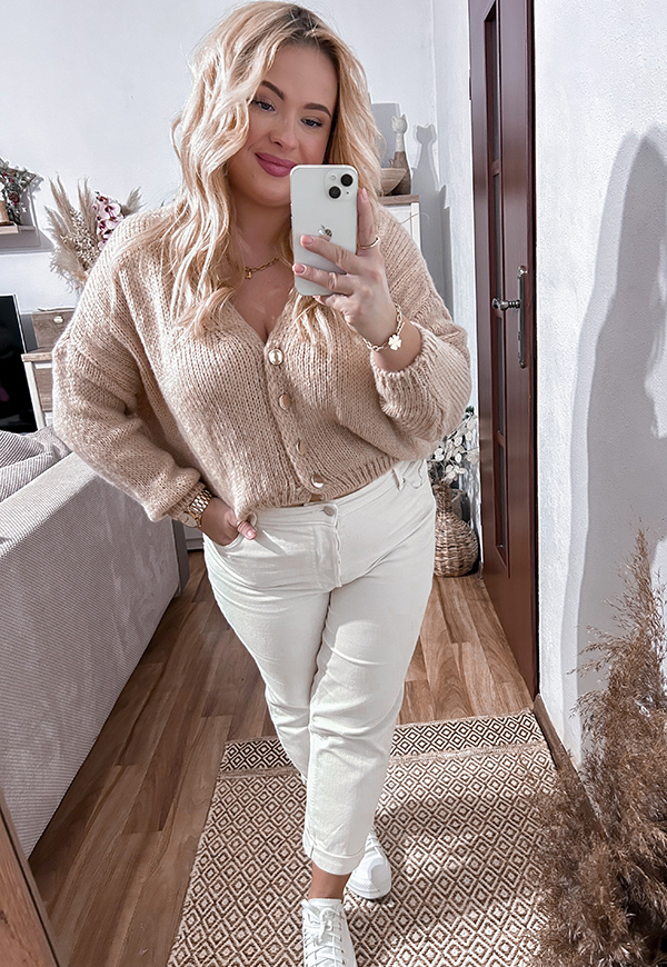 BROOK  SWETER PLUS SIZE ZAPINANY NA ZŁOTE GUZIKI. BEŻOWY 05 - włoski zdjęcie 1