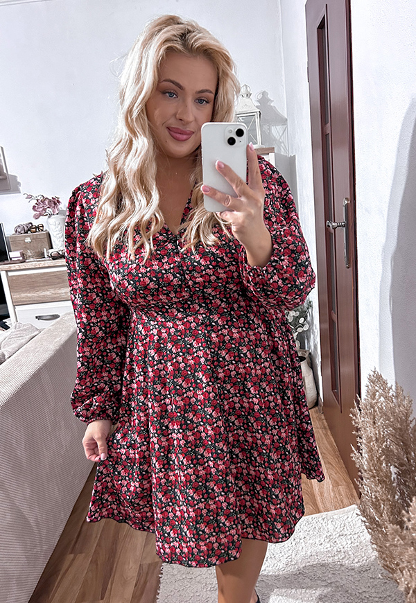 CLAUDET SUKIENKA PLUS SIZE PRZED KOLANO NA GUZIKI. CZARNO/CZERWONA ŁĄCZKA 02 - włoski zdjęcie 1