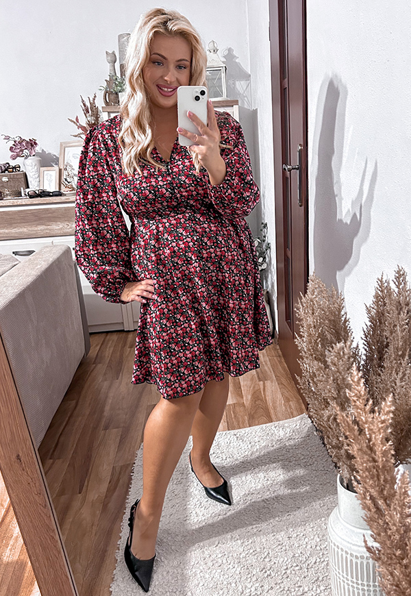 CLAUDET SUKIENKA PLUS SIZE PRZED KOLANO NA GUZIKI. CZARNO/CZERWONA ŁĄCZKA 02 - włoski zdjęcie 4