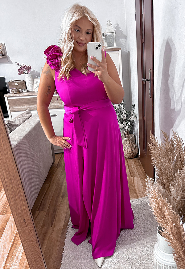 NELA MAXI SUKIENKA DŁUGA Z ODPINANYMI KWIATAMI PLUS SIZE. FUKSJA  - produkt polski zdjęcie 1