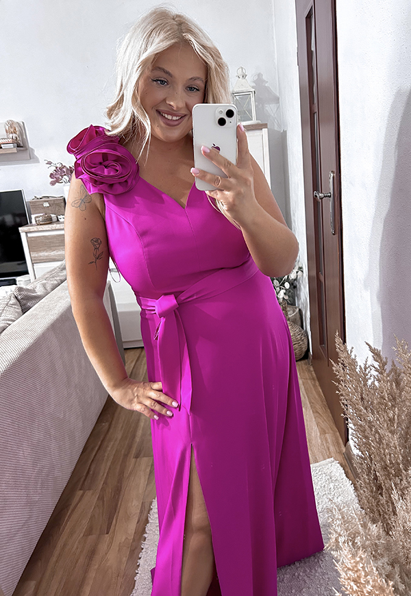 NELA MAXI SUKIENKA DŁUGA Z ODPINANYMI KWIATAMI PLUS SIZE. FUKSJA  - produkt polski zdjęcie 2