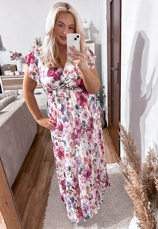 ŠATY BELLA  PLUS SIZE MAXI FLOWERS PINK/WHITE 10 - włoski obrázek 4