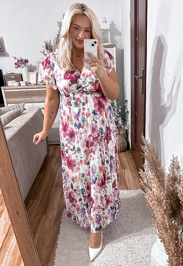 ŠATY BELLA  PLUS SIZE MAXI FLOWERS PINK/WHITE 10 - włoski obrázek 1