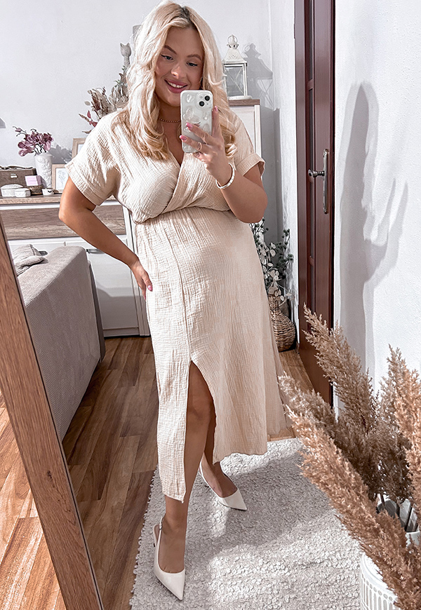 XENIA SUKIENKA MUŚLINOWA PLUS SIZE MAXI . BEŻOWA 01 - włoski zdjęcie 1