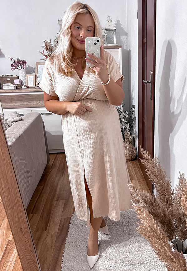 XENIA SUKIENKA MUŚLINOWA PLUS SIZE MAXI . BEŻOWA 01 - włoski zdjęcie 2