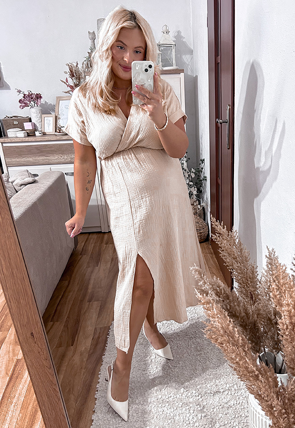 XENIA SUKIENKA MUŚLINOWA PLUS SIZE MAXI . BEŻOWA 01 - włoski zdjęcie 4