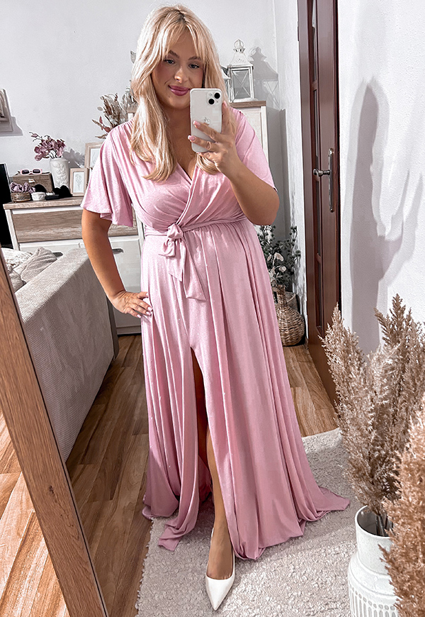 BELL MAXI BROKATOWA SUKIENKA DŁUGA PLUS SIZE. CUKIERKOWY RÓŻ 04 - produkt polski zdjęcie 2