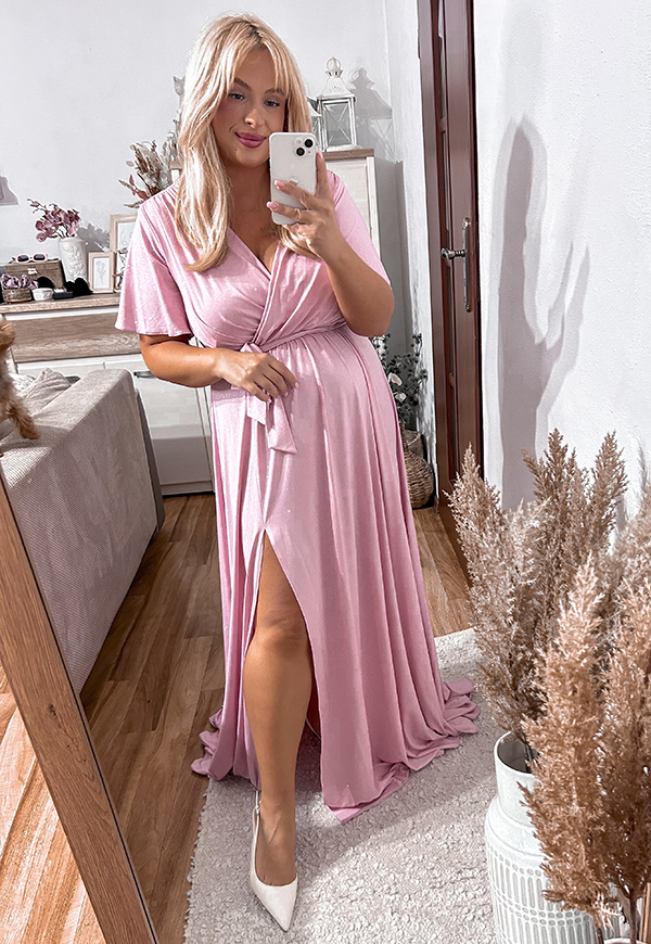 BELL MAXI BROKATOWA SUKIENKA DŁUGA PLUS SIZE. CUKIERKOWY RÓŻ 04 - produkt polski zdjęcie 3