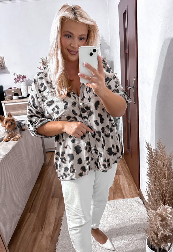 MELA KOSZULA OVERSIZEZ WISKOZY PLUS SIZE  W DUŻE CĘTKI. PANTERKA LATTE 01 - włoski zdjęcie 4