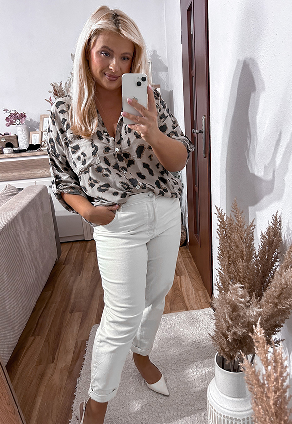 MELA KOSZULA OVERSIZEZ WISKOZY PLUS SIZE  W DUŻE CĘTKI. PANTERKA LATTE 01 - włoski zdjęcie 1