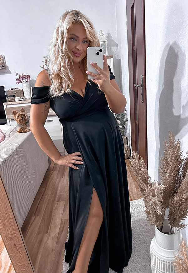 VIKTORIA MAXI SUKIENKA DŁUGA Z OZDOBNYMI RAMIĄCZKAMI PLUS SIZE. CZARNA  - produkt polski zdjęcie 2