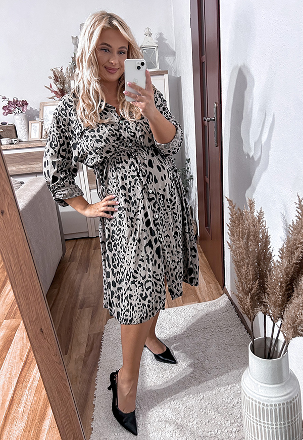 KENDRA SUKIENKA SZMIZJERKA PLUS SIZE MIDI Z WISKOZY WE WZORY. PANTERKA SZARA 02 - włoski zdjęcie 3