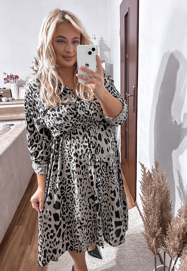 KENDRA SUKIENKA SZMIZJERKA PLUS SIZE MIDI Z WISKOZY WE WZORY. PANTERKA SZARA 02 - włoski zdjęcie 4