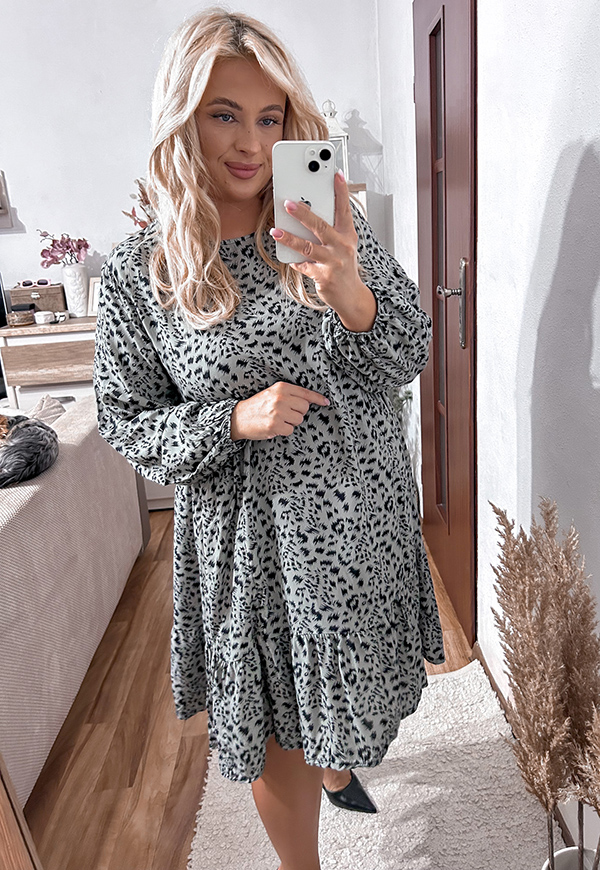 JULIA SUKIENKA PLUS SIZE PRZED KOLANO O FASONIE OVERSIZE. SZARA PANTERKA 02 - włoski zdjęcie 2