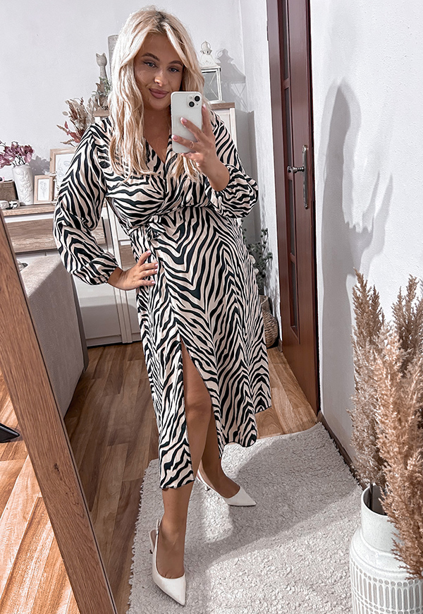 CARMEN  SUKIENKA PLUS SIZE KOPERTOWA MIDI WE WZORY. ZEBRA 08 - włoski zdjęcie 3