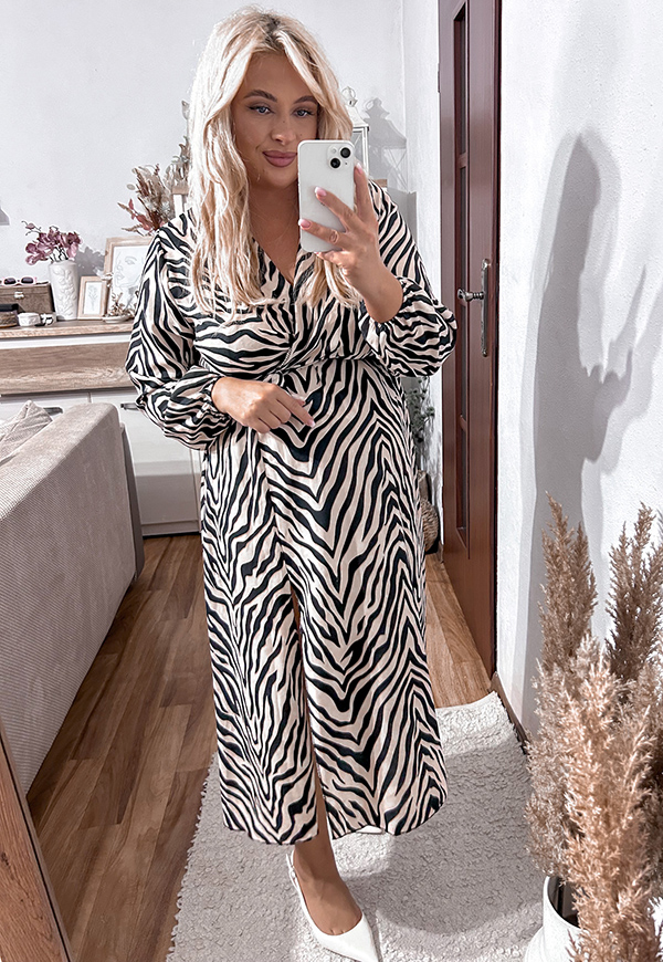 CARMEN  SUKIENKA PLUS SIZE KOPERTOWA MIDI WE WZORY. ZEBRA 08 - włoski zdjęcie 1