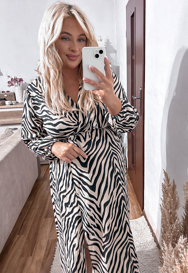 CARMEN  SUKIENKA PLUS SIZE KOPERTOWA MIDI WE WZORY. ZEBRA 08 - włoski zdjęcie 2