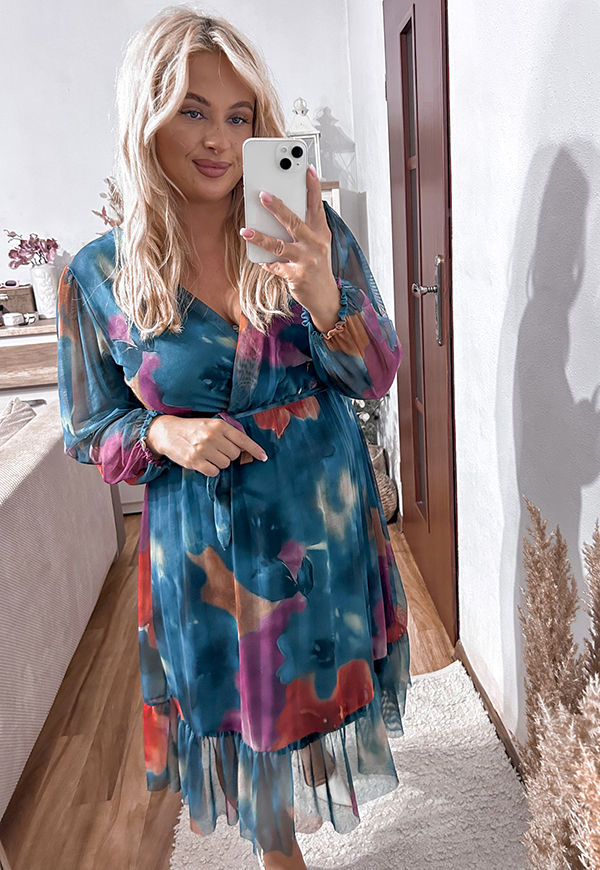 ŠATY SISI  PLUS SIZE FLOWERS SEA BLUE 06 - włoski obrázek 1