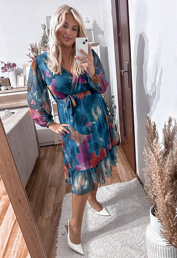 ŠATY SISI  PLUS SIZE FLOWERS SEA BLUE 06 - włoski obrázek 2